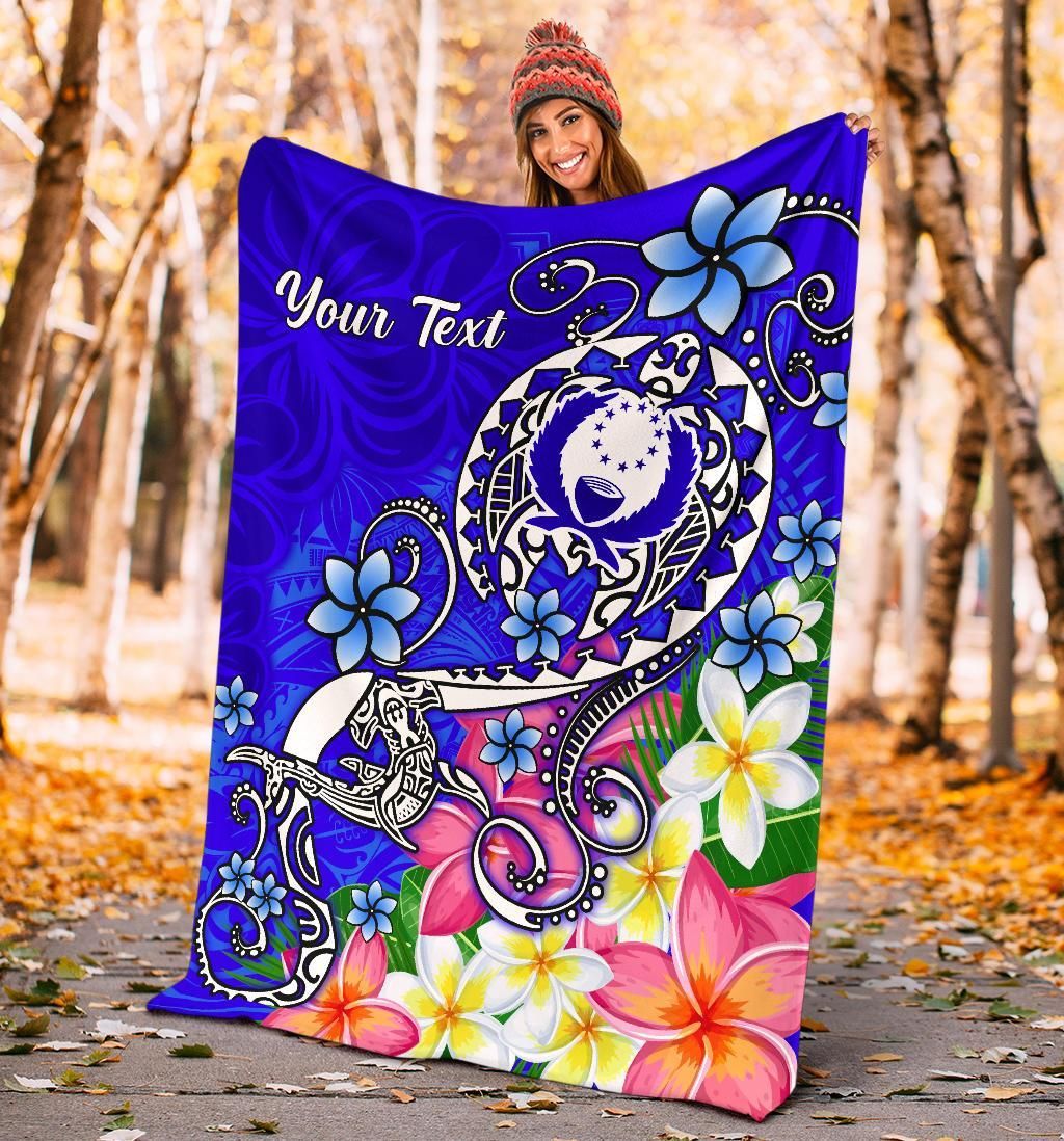 Pohnpei Custom Personalised Premium Blanket - Turtle Plumeria (Blue)