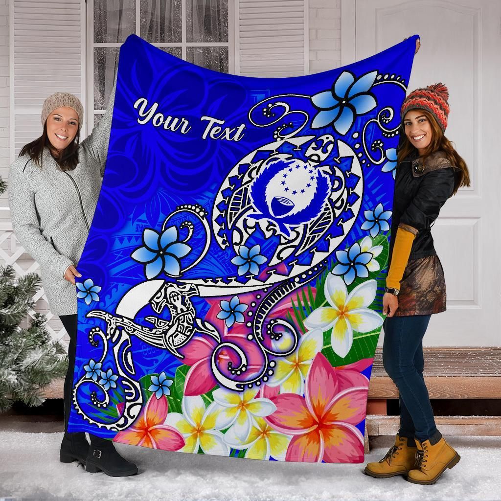 Pohnpei Custom Personalised Premium Blanket - Turtle Plumeria (Blue)