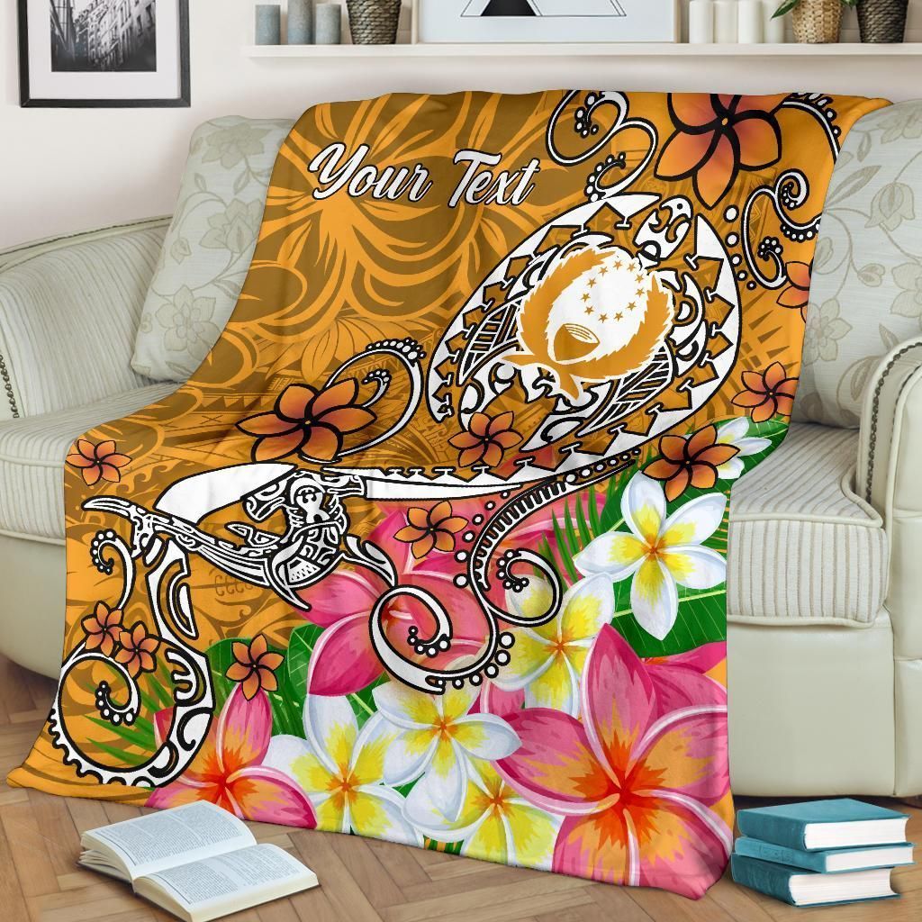 Pohnpei Custom Personalised Premium Blanket- Turtle Plumeria (Gold)