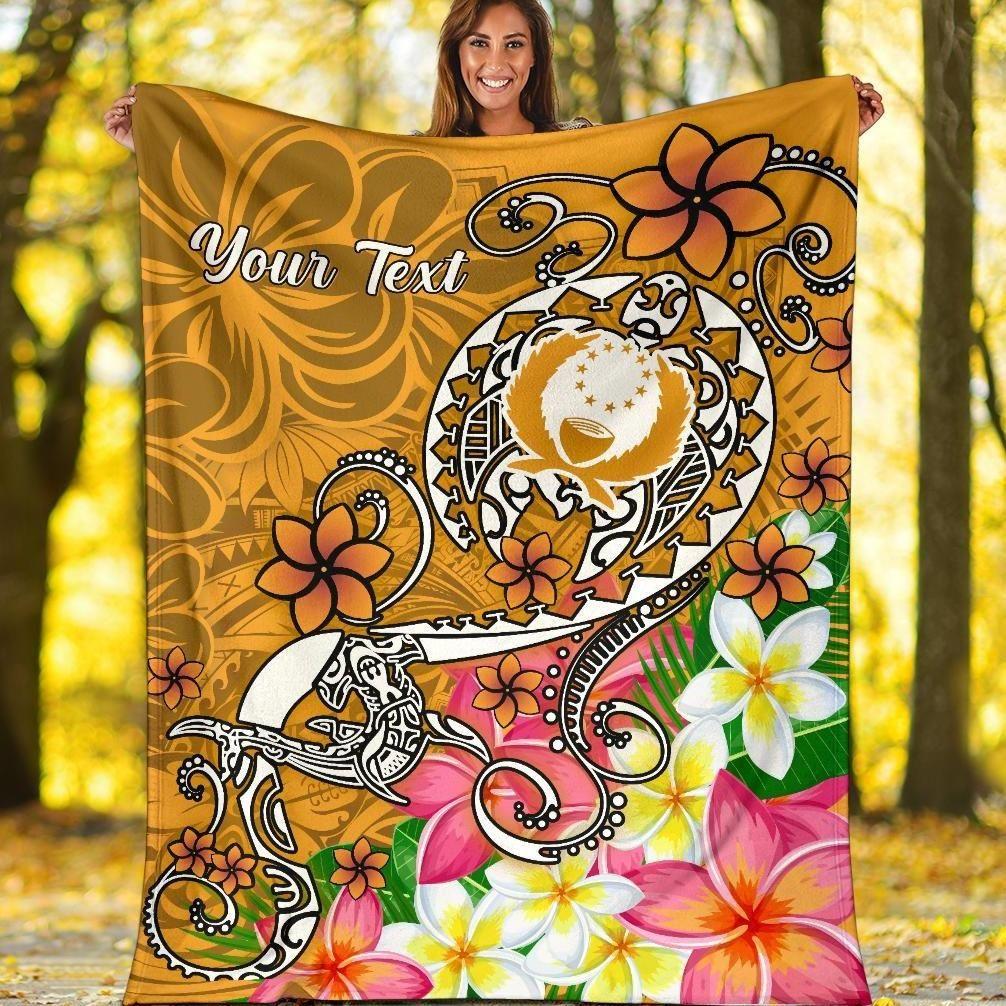 Pohnpei Custom Personalised Premium Blanket- Turtle Plumeria (Gold)