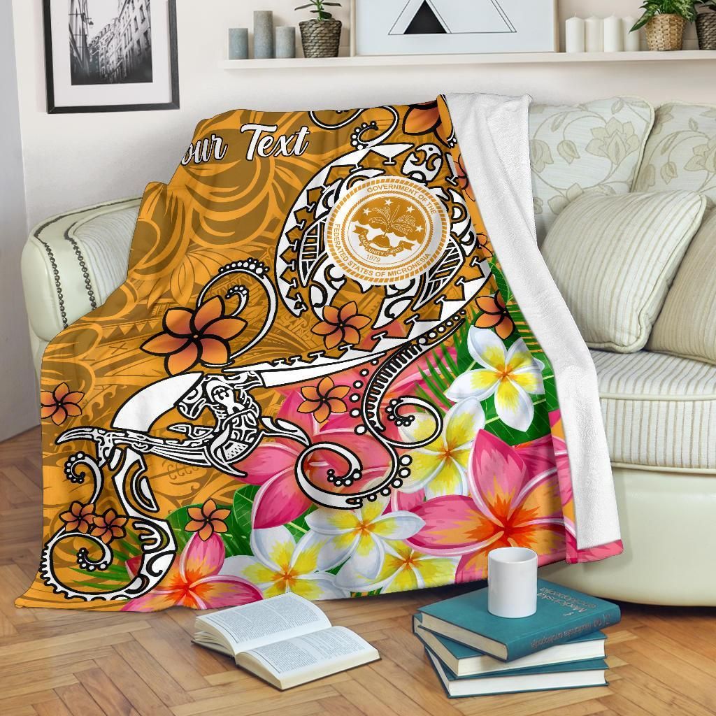 FSM Custom Personalised Premium Blanket - Turtle Plumeria (Gold)