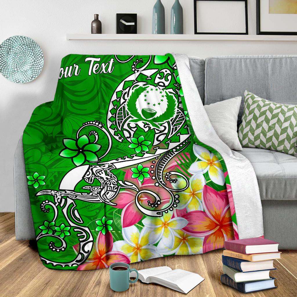 Pohnpei Custom Personalised Premium Blanket - Turtle Plumeria (Green)
