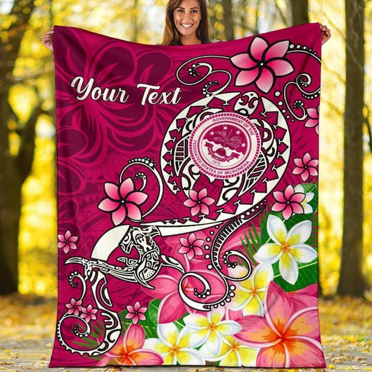 FSM Custom Personalised Premium Blanket - Turtle Plumeria (Pink)