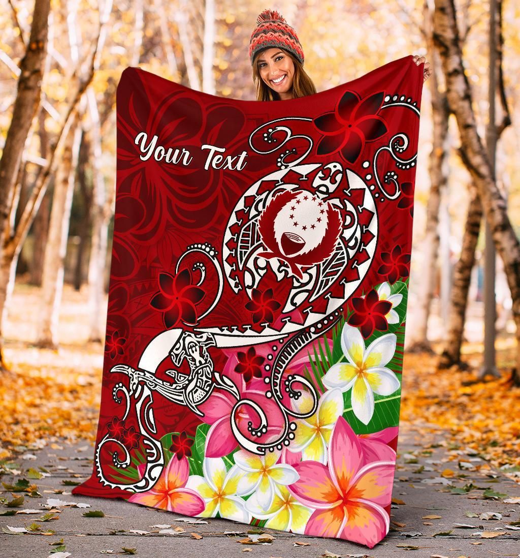 Pohnpei Custom Personalised Premium Blanket - Turtle Plumeria (Red)