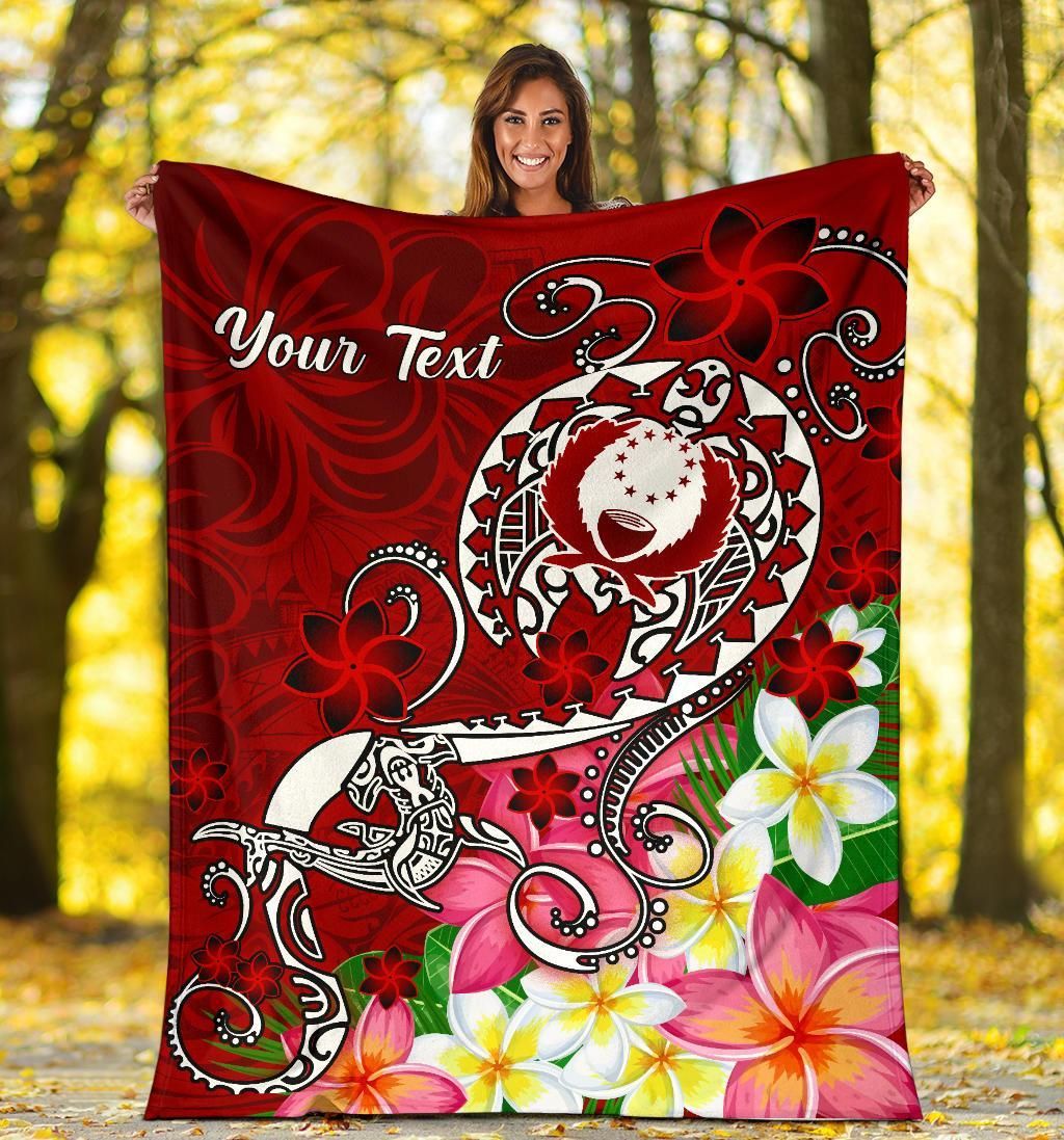 Pohnpei Custom Personalised Premium Blanket - Turtle Plumeria (Red)