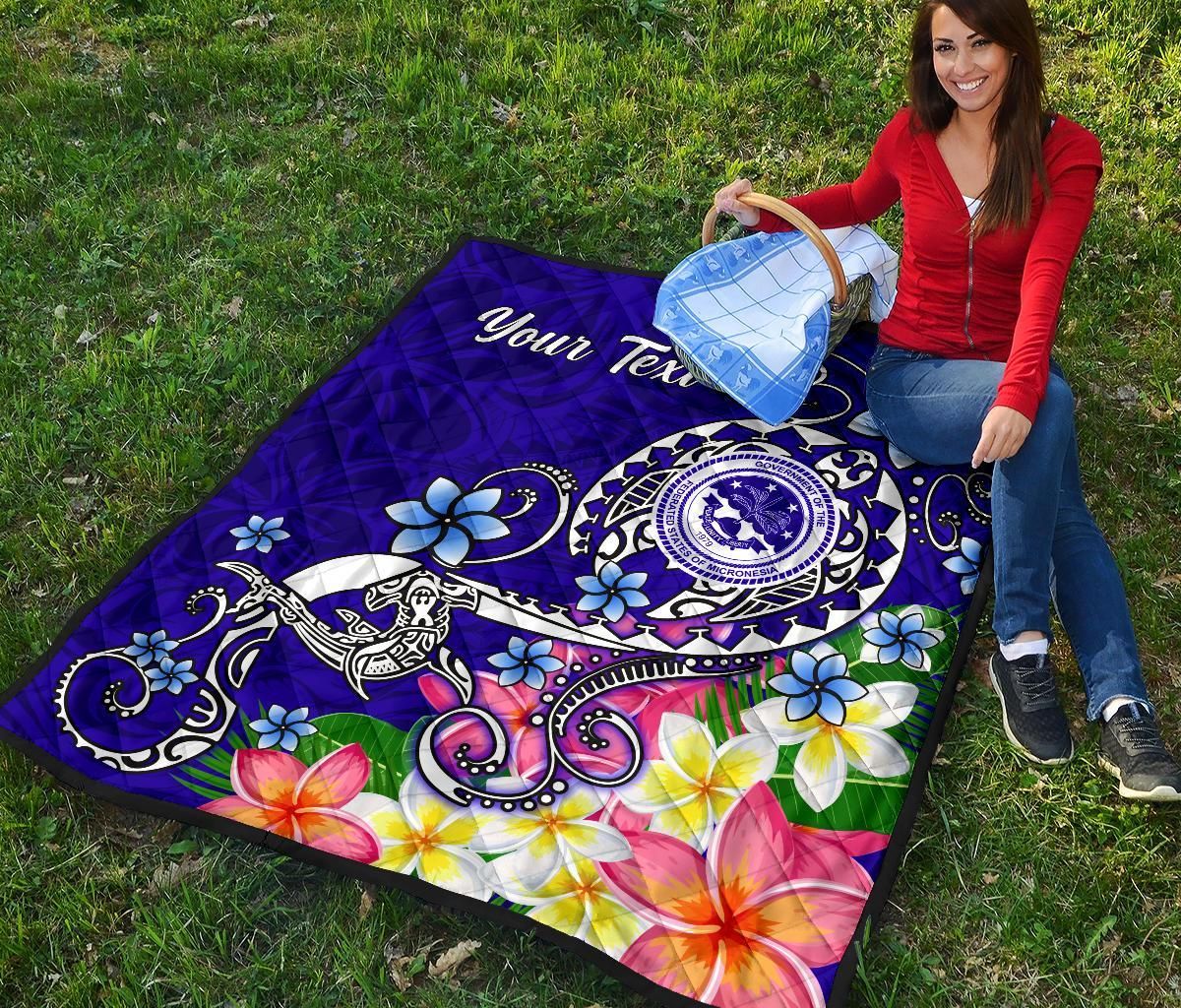 FSM Custom Personalised Premium Quilt - Turtle Plumeria (Blue)