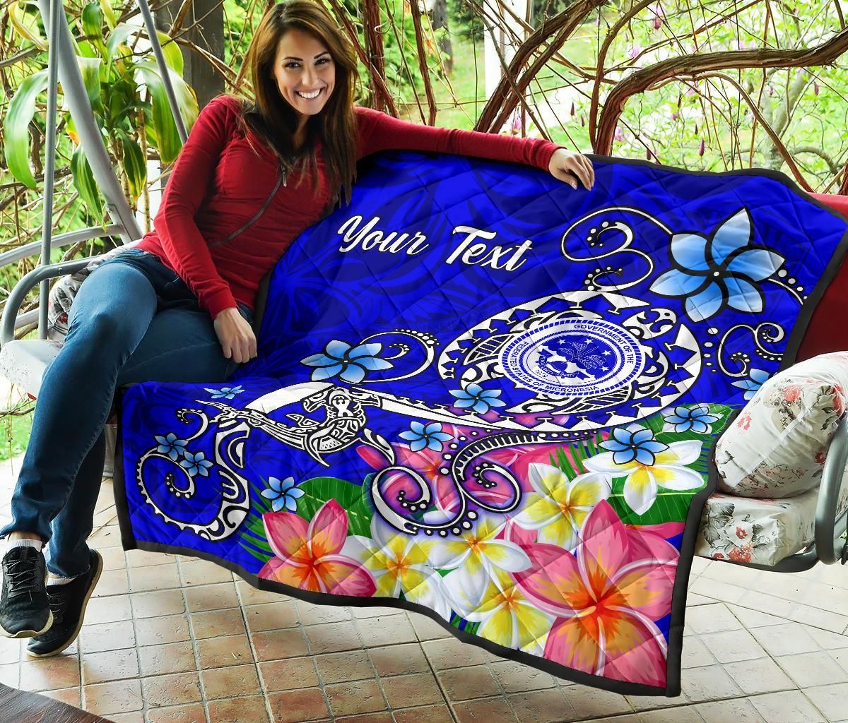 FSM Custom Personalised Premium Quilt - Turtle Plumeria (Blue)