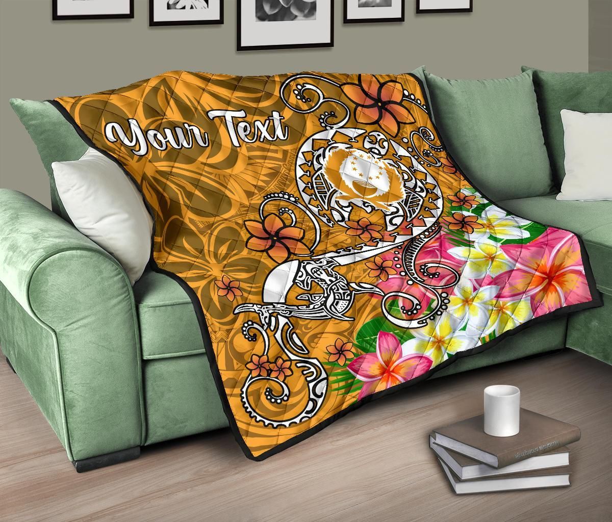 Pohnpei Custom Personalised Premium Quilt - Turtle Plumeria (Gold)