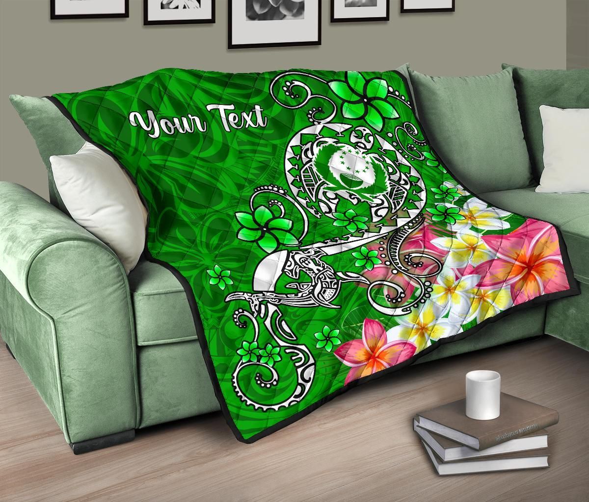 Pohnpei Custom Personalised Premium Quilt - Turtle Plumeria (Green)