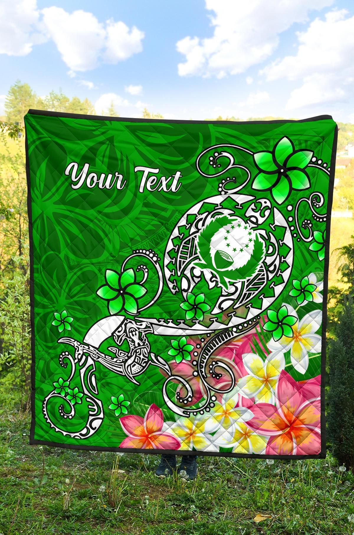 Pohnpei Custom Personalised Premium Quilt - Turtle Plumeria (Green)