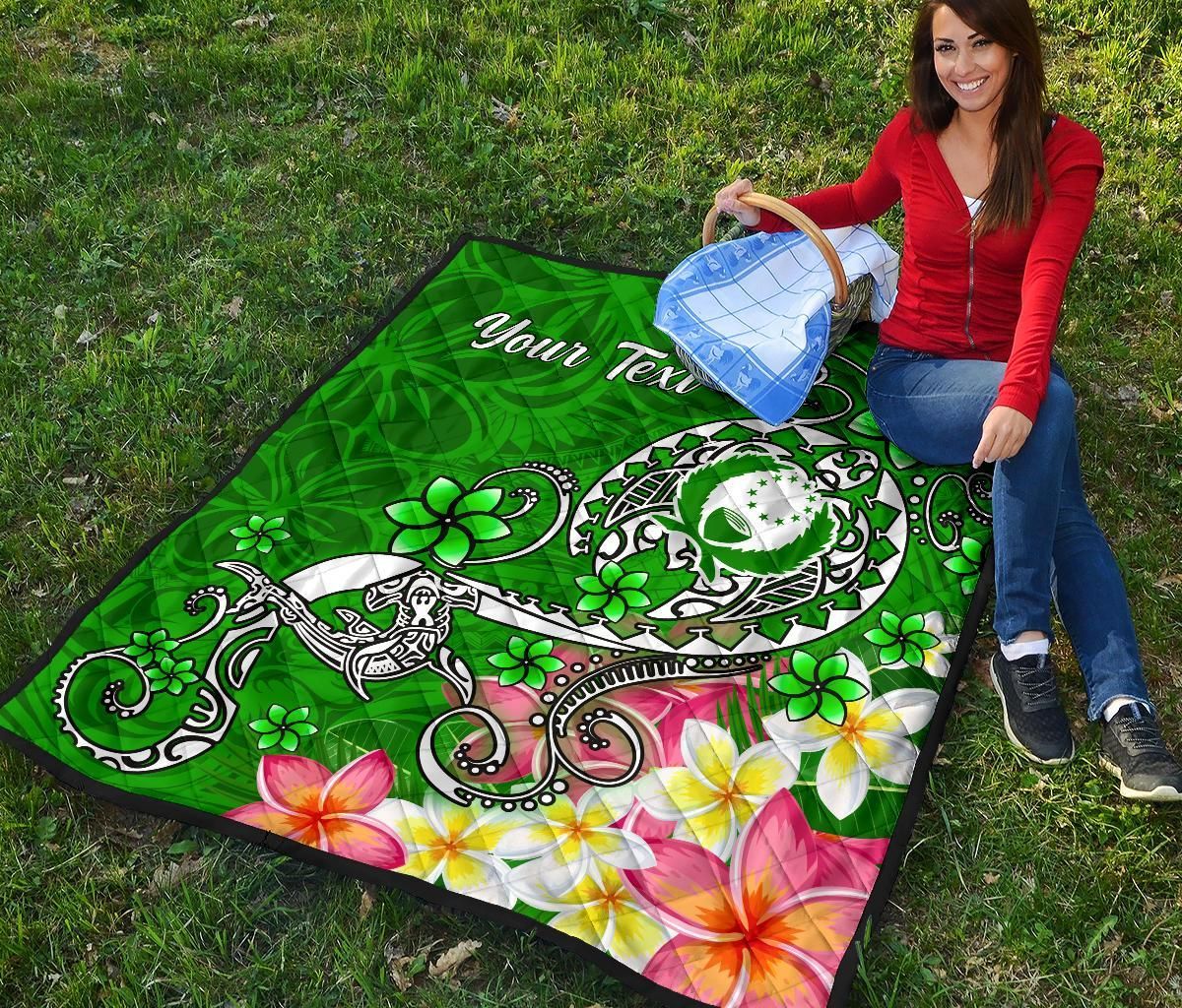 Pohnpei Custom Personalised Premium Quilt - Turtle Plumeria (Green)