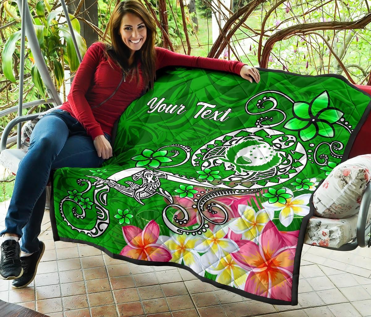 Pohnpei Custom Personalised Premium Quilt - Turtle Plumeria (Green)