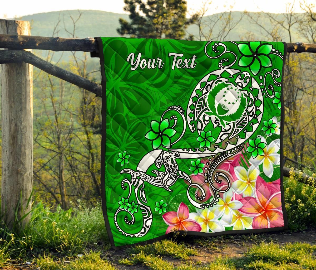 Pohnpei Custom Personalised Premium Quilt - Turtle Plumeria (Green)