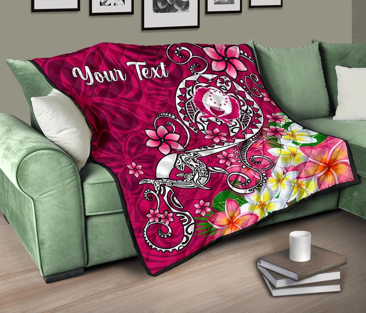 Pohnpei Custom Personalised Premium Quilt - Turtle Plumeria (Pink)