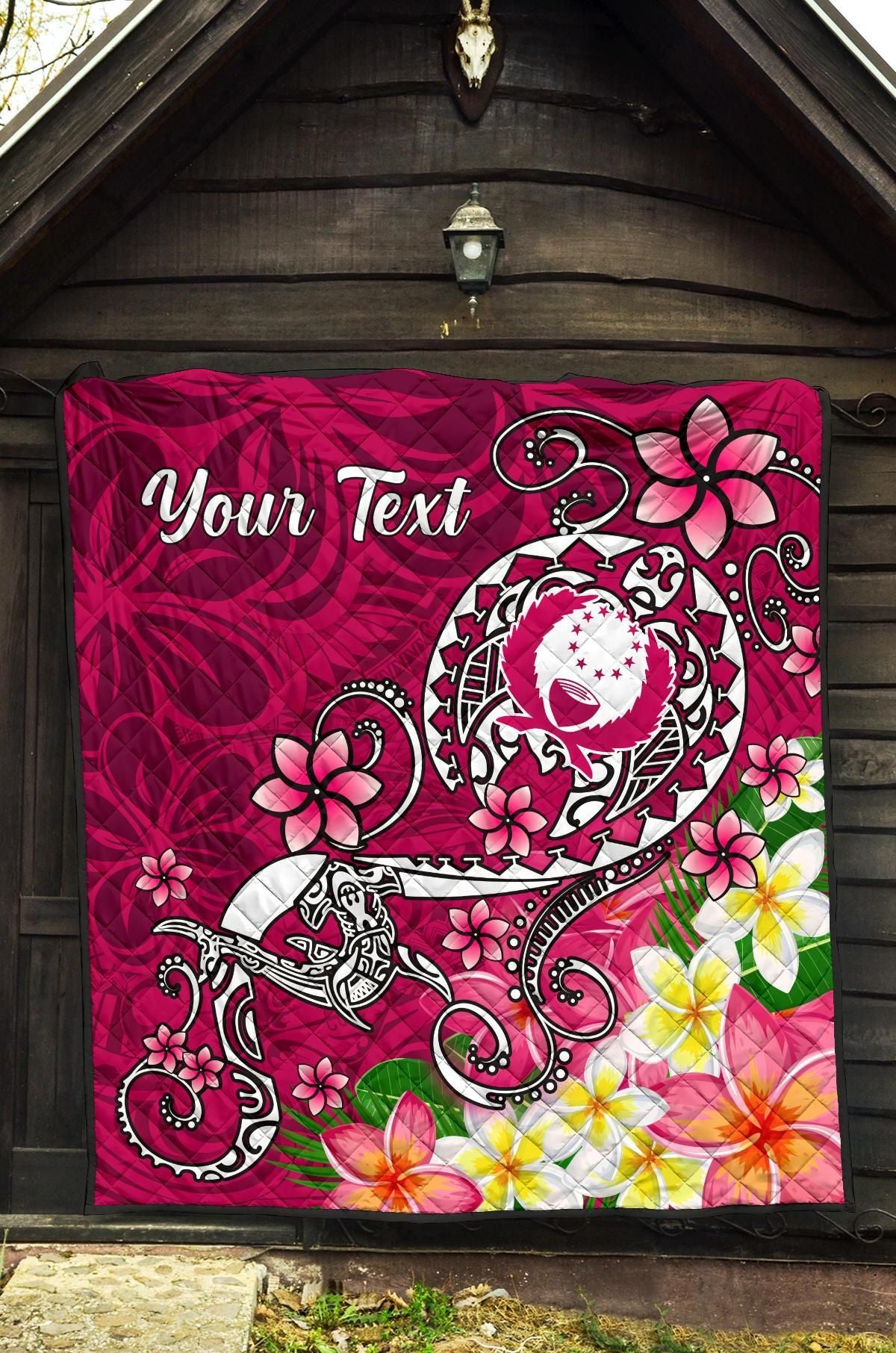 Pohnpei Custom Personalised Premium Quilt - Turtle Plumeria (Pink)