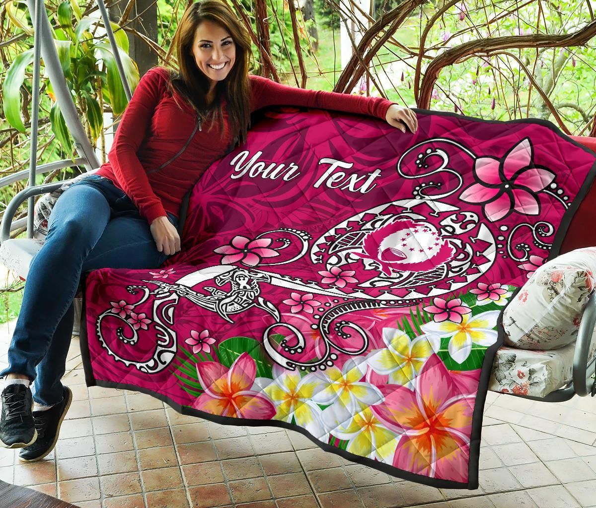 Pohnpei Custom Personalised Premium Quilt - Turtle Plumeria (Pink)