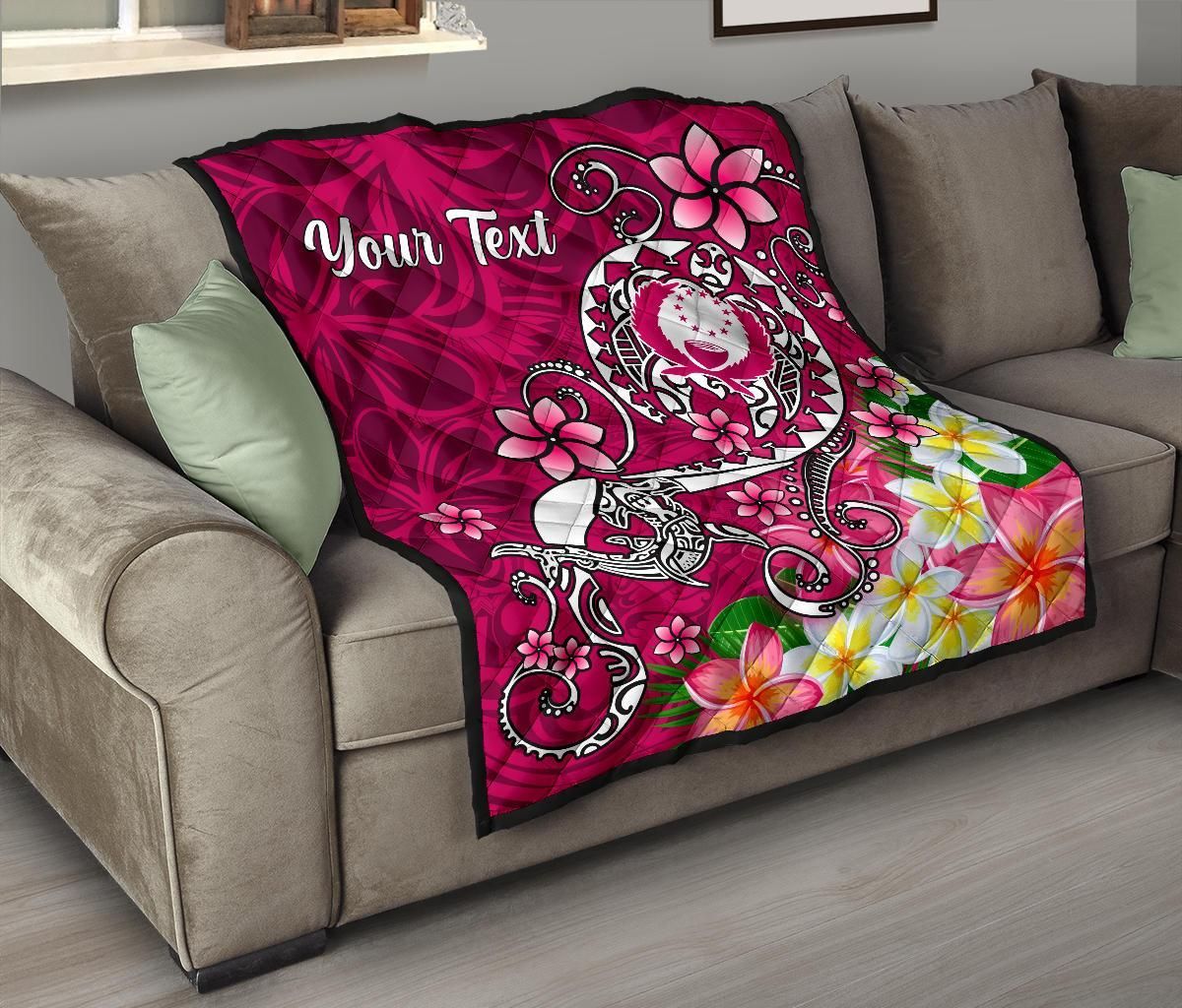 Pohnpei Custom Personalised Premium Quilt - Turtle Plumeria (Pink)