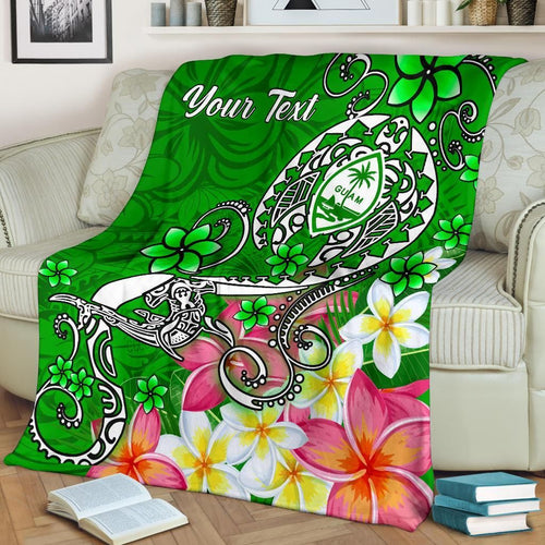 Guam Custom Personalised Premuim Blanket - Turtle Plumeria (Green)