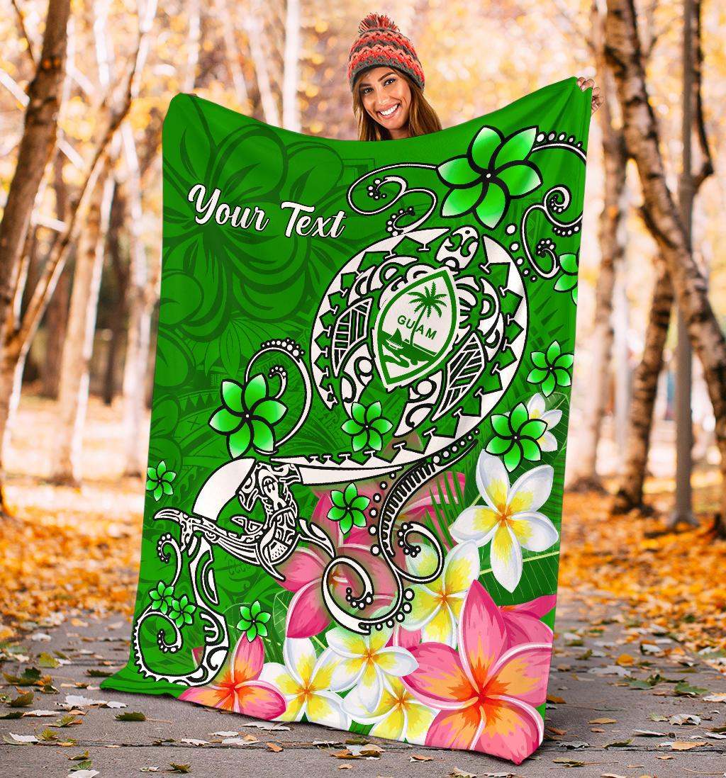 Guam Custom Personalised Premuim Blanket - Turtle Plumeria (Green)