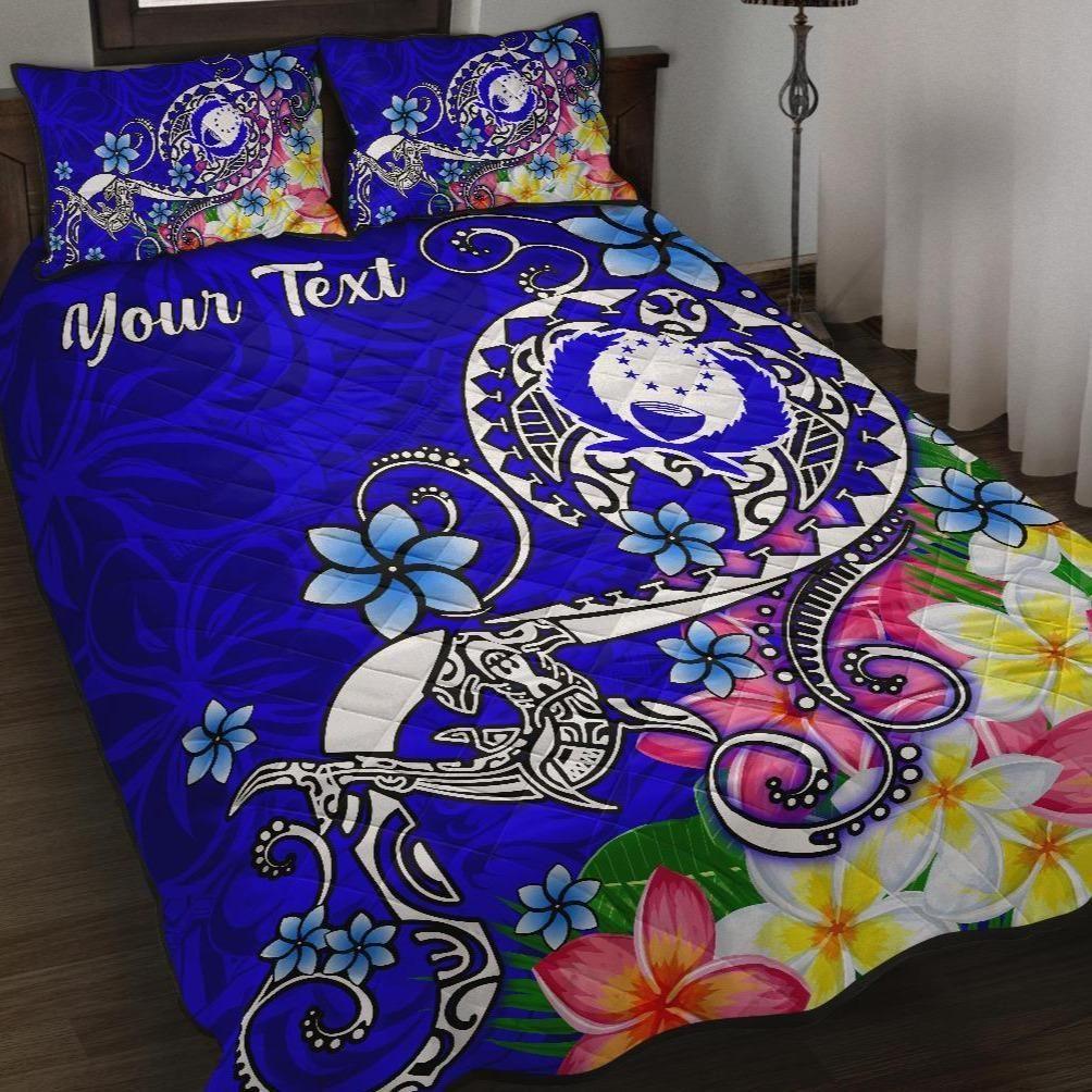 Pohnpei Custom Personalised Quilt Bed Set- Turtle Plumeria (Blue)