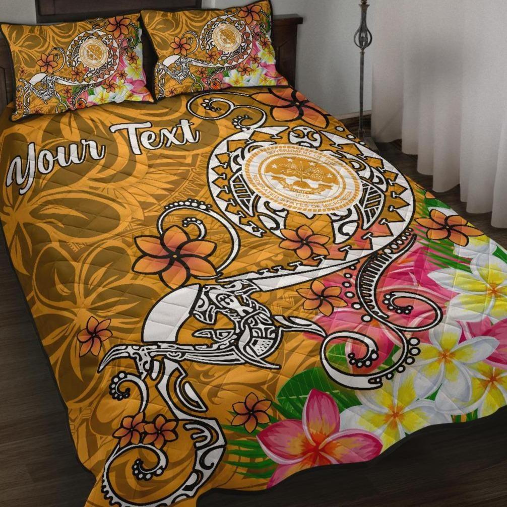 FSM Custom Personalised Quilt Bed Set - Turtle Plumeria (Gold)