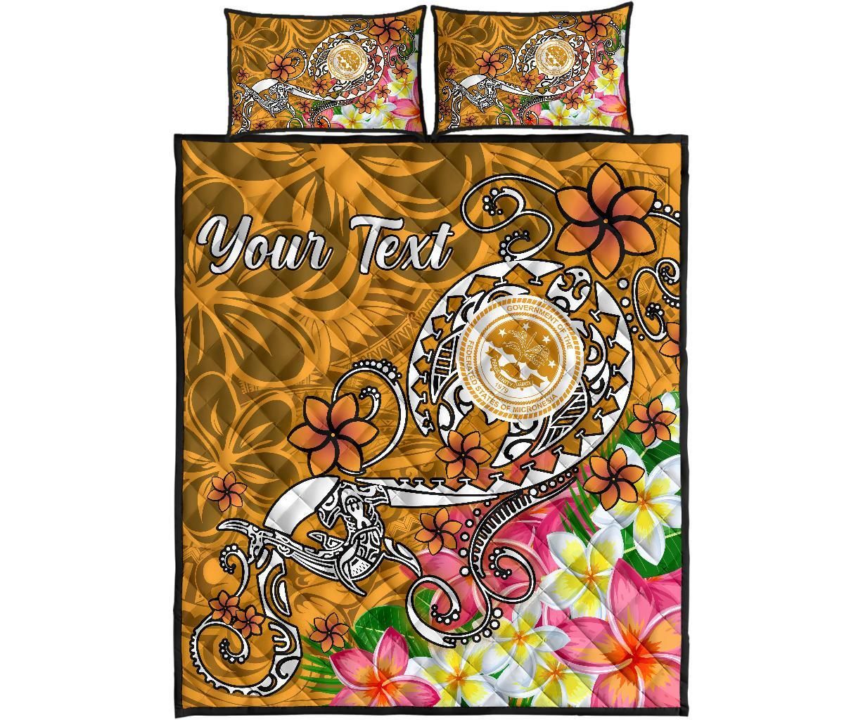 FSM Custom Personalised Quilt Bed Set - Turtle Plumeria (Gold)
