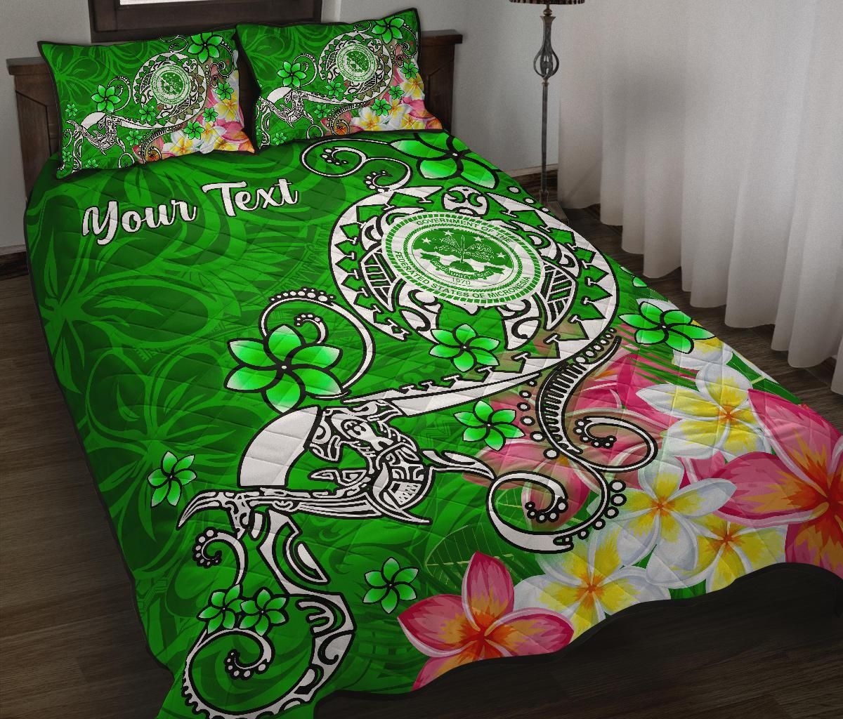 FSM Custom Personalised Quilt Bed Set - Turtle Plumeria (Green)