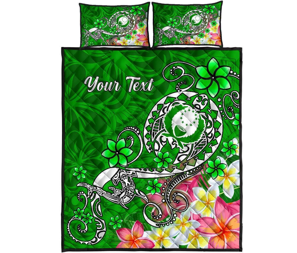 Pohnpei Custom Personalised Quilt Bed Set - Turtle Plumeria (Green)