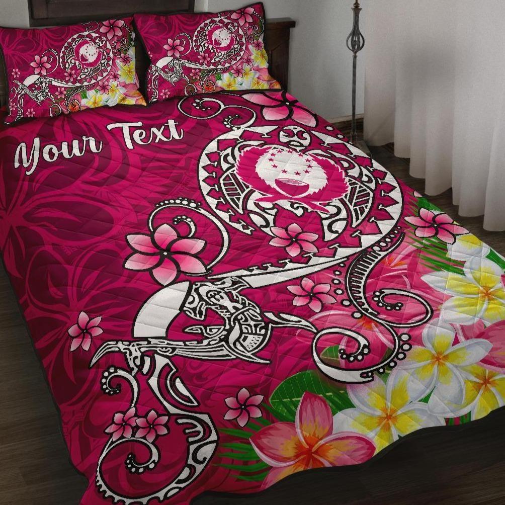 Pohnpei Custom Personalised Quilt Bed Set - Turtle Plumeria (Pink)