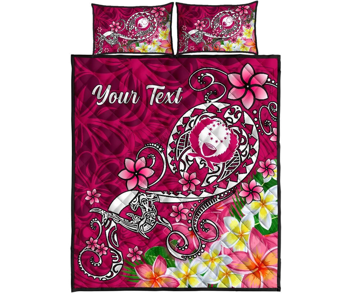 Pohnpei Custom Personalised Quilt Bed Set - Turtle Plumeria (Pink)