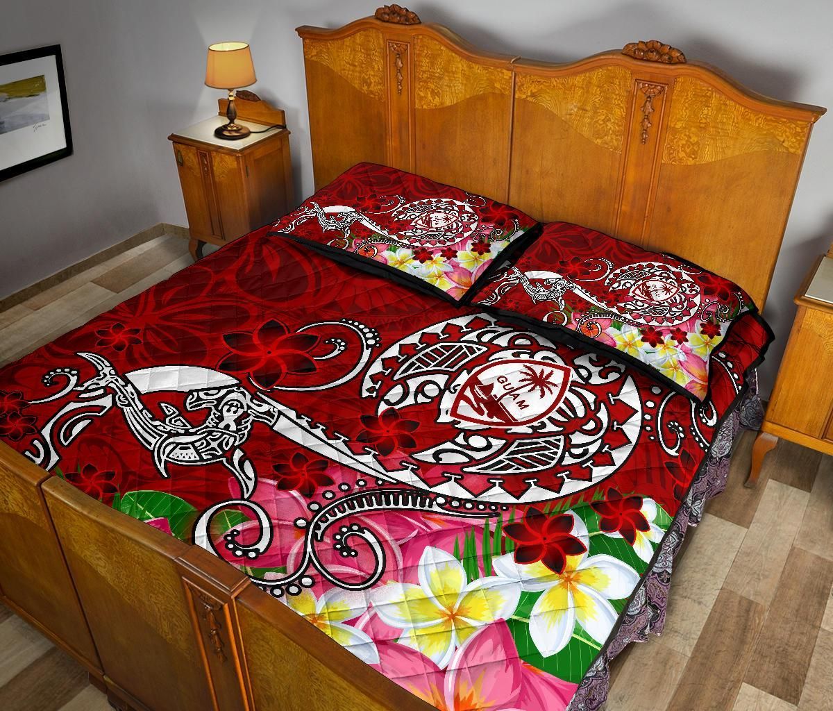 Guam Custom Personalised Quilt Bed Set - Turtle Plumeria (Red)