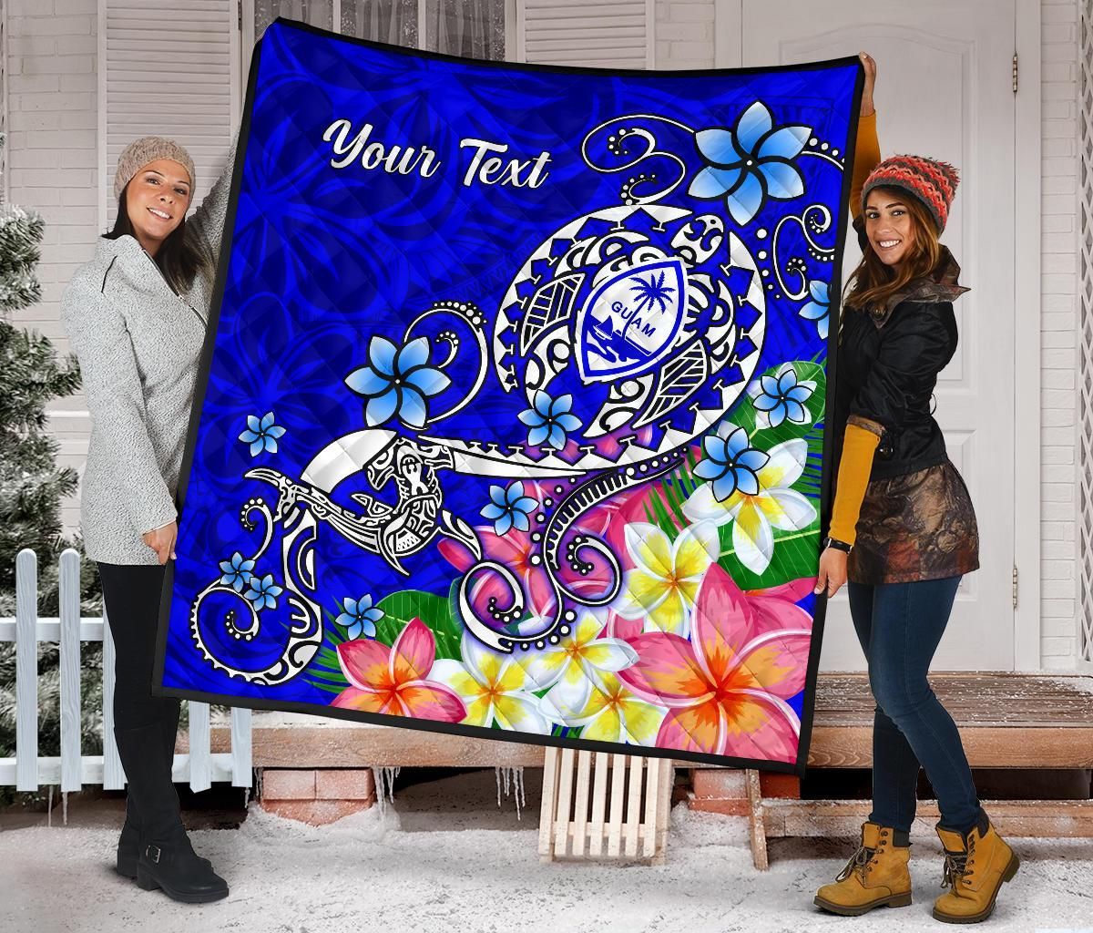Guam Custom Personalised  Premium Quilt - Turtle Plumeria (Blue)
