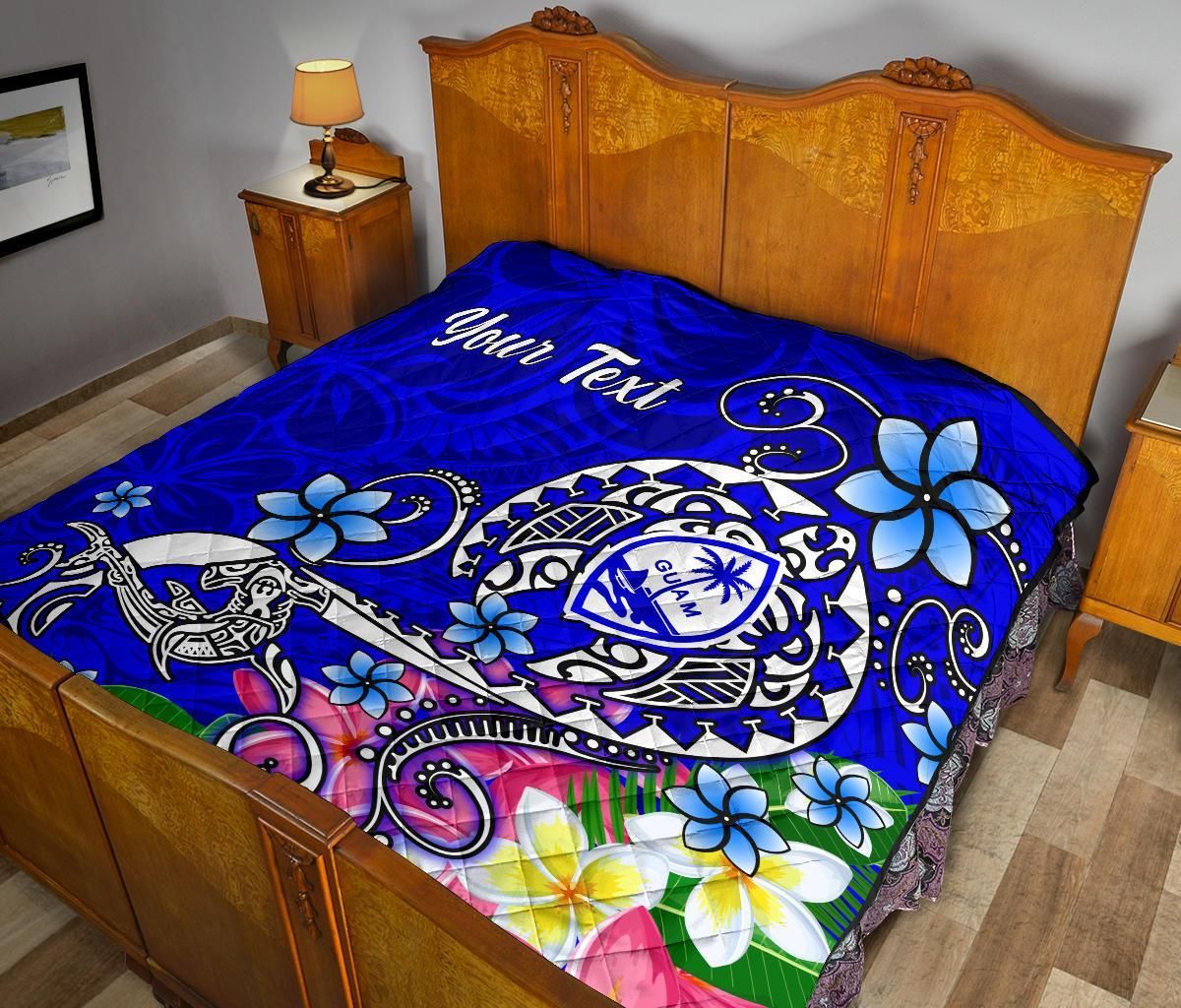 Guam Custom Personalised  Premium Quilt - Turtle Plumeria (Blue)