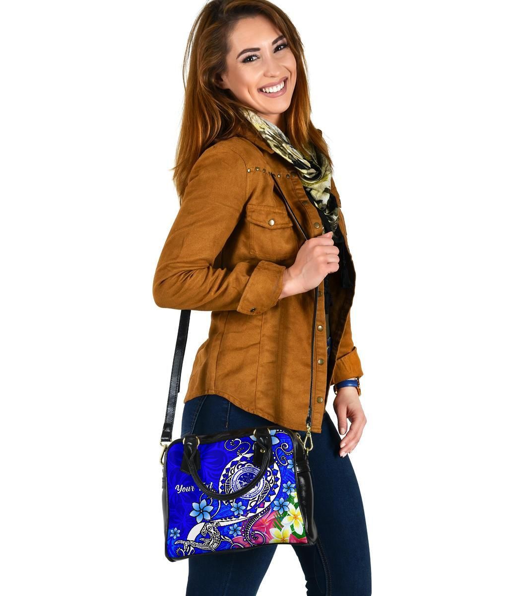FSM Custom Personalised Shoulder Handbag - Turtle Plumeria (Blue)