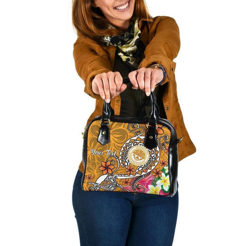 FSM Custom Personalised Shoulder Handbag - Turtle Plumeria (Gold)