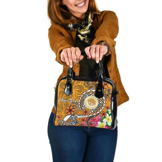 FSM Custom Personalised Shoulder Handbag - Turtle Plumeria (Gold)