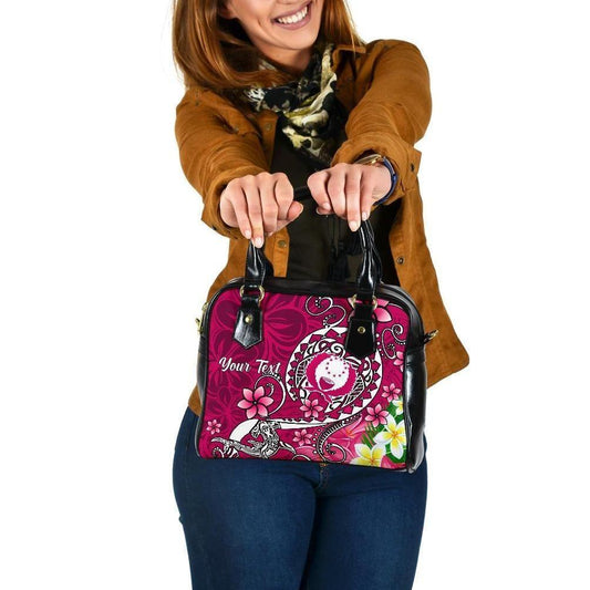 Pohnpei Custom Personalised Shoulder Handbag - Turtle Plumeria (Pink)