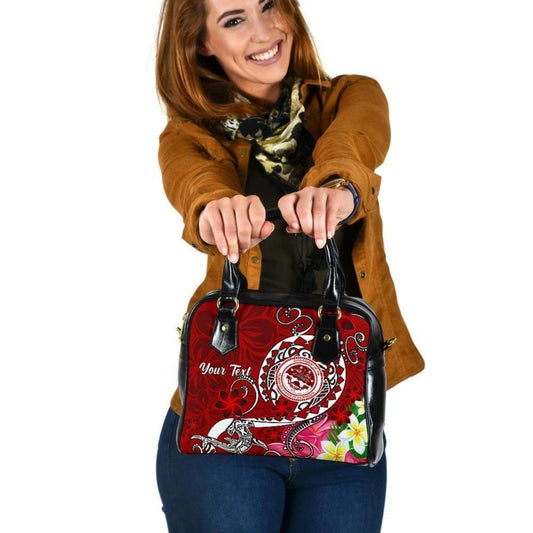 FSM Custom Personalised Shoulder Handbag - Turtle Plumeria (Red)