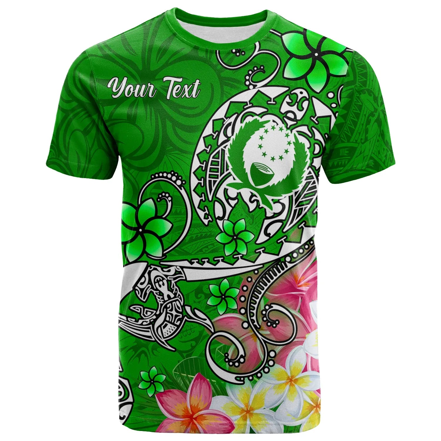 Pohnpei (Custom Personalised ) T-Shirts - Turtle Plumeria (Green)