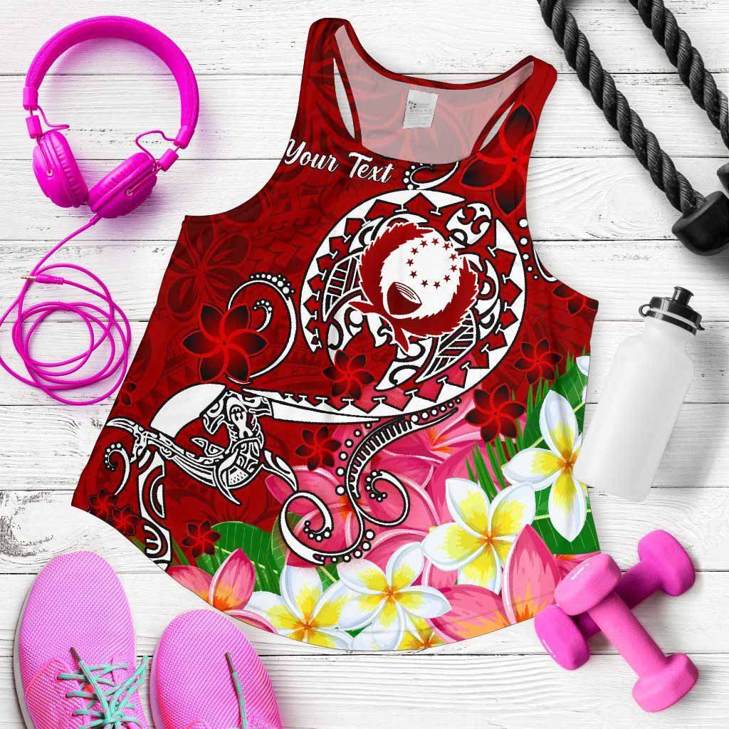 Pohnpei Custom Personalised Women Racerback Tank - Turtle Plumeria (Red)