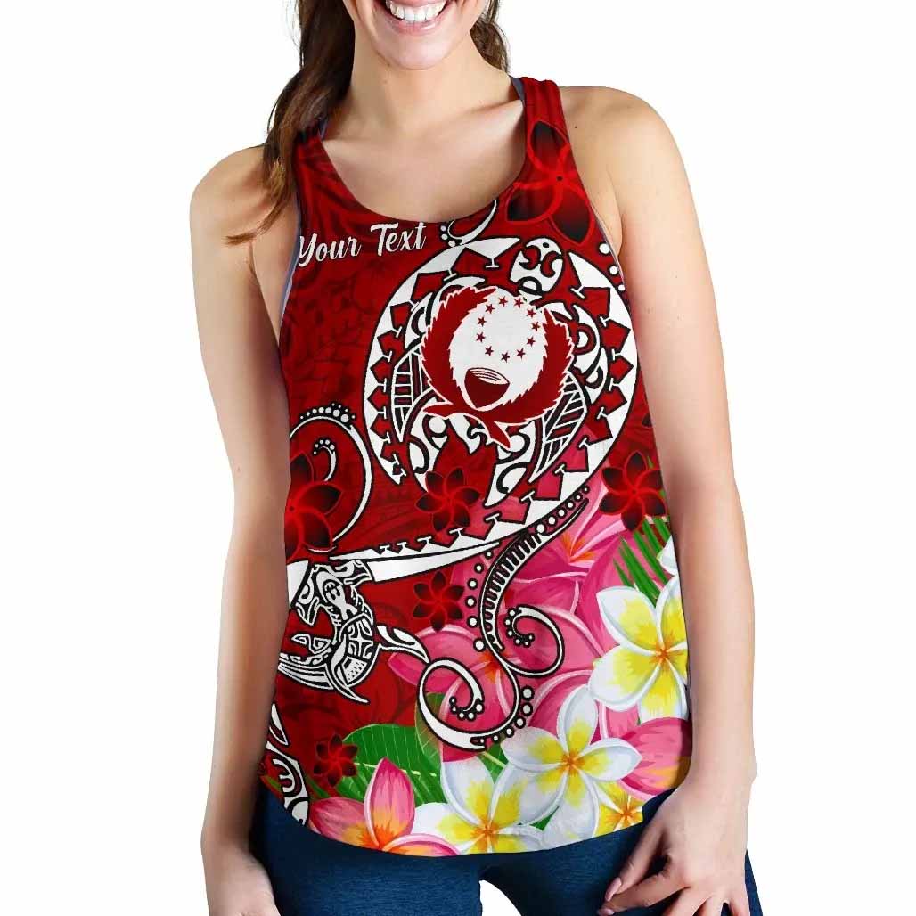 Pohnpei Custom Personalised Women Racerback Tank - Turtle Plumeria (Red)