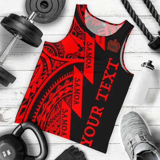 (Custom Personalised Text) Samoa Men Tank Tops - Samoa Coat Of Arm Red