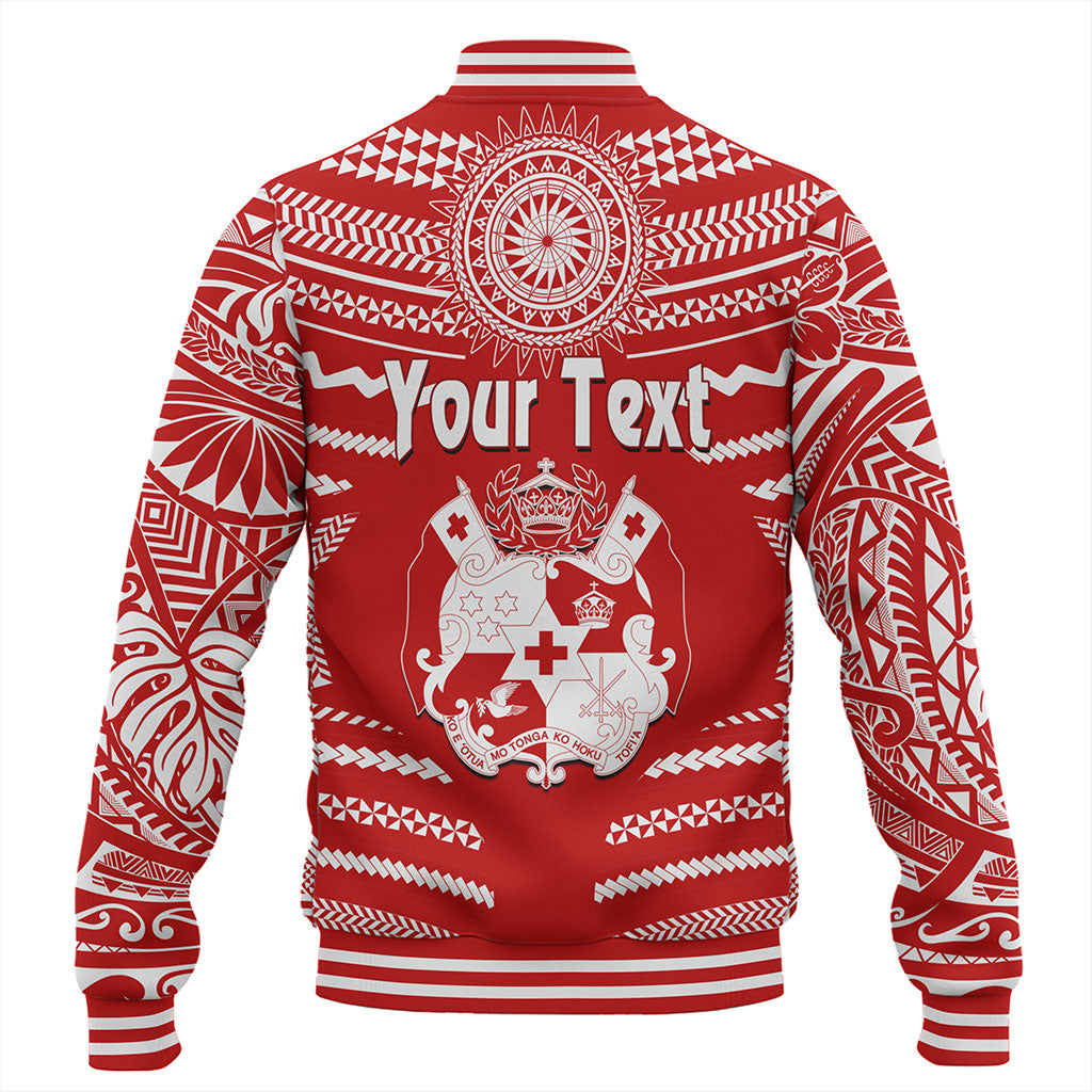 Tonga Baseball Jacket Custom Tribal Pattern Coat Of Arms
