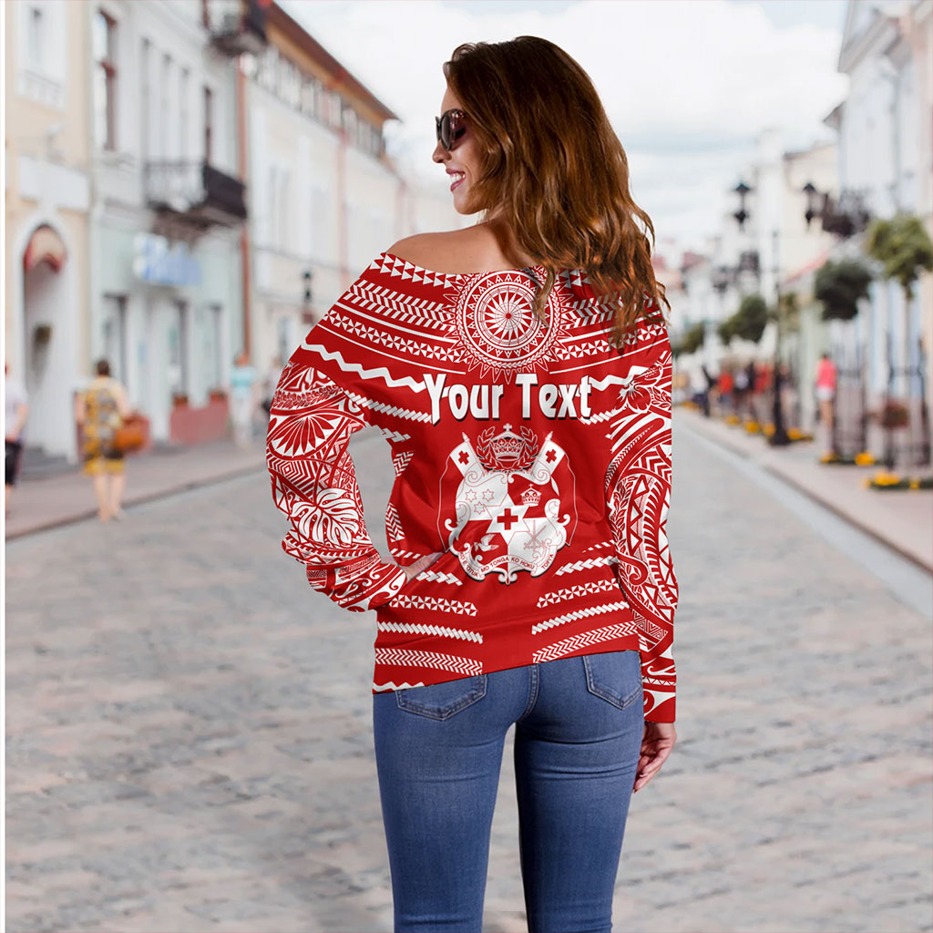 Tonga Off Shoulder Sweatshirt Custom Tribal Pattern Coat Of Arms