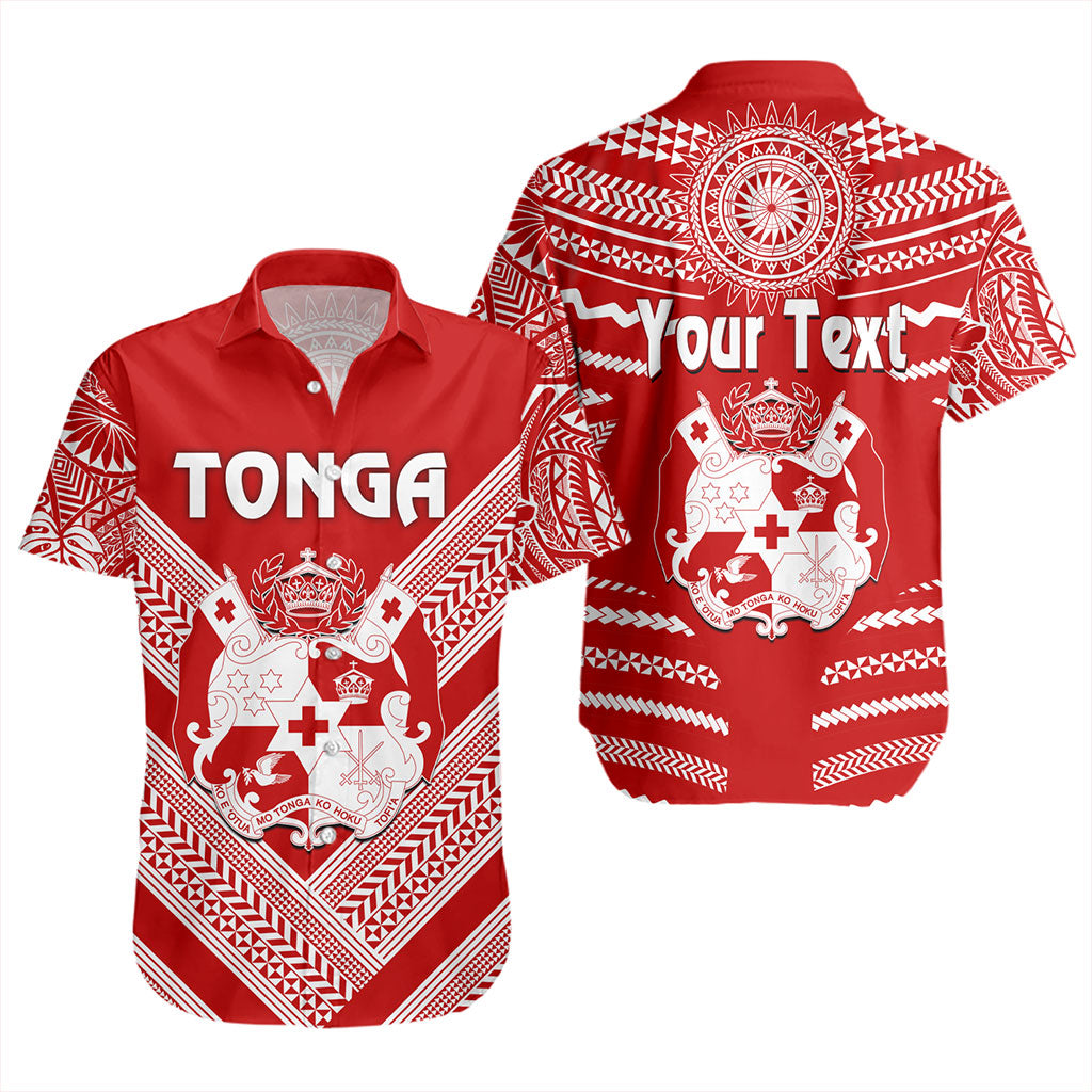 Tonga Short Sleeve Shirt Custom Tribal Pattern Coat Of Arms