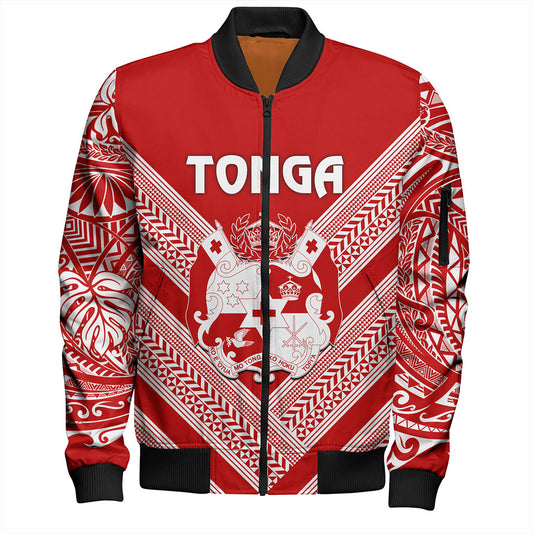 Tonga Bomber Jacket Custom Tribal Pattern Coat Of Arms