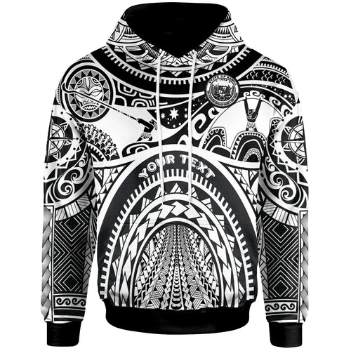 (Custom Personalised) Polynesian Hawaii Hoodie - Coat Of Arm Hawaii & Maui Tattoo - Polynesian Patterns Blue White