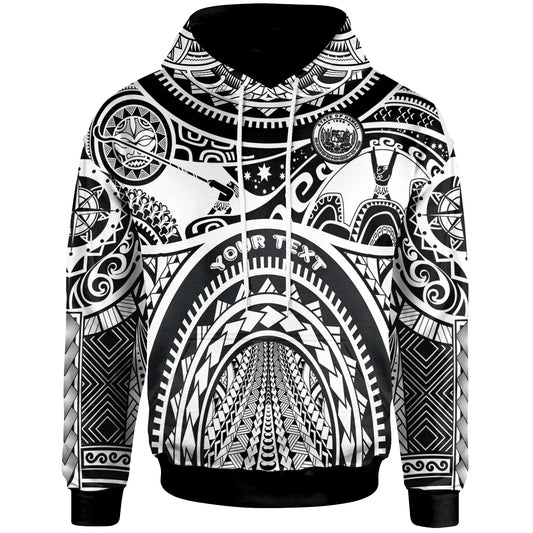 (Custom Personalised) Polynesian Hawaii Hoodie - Coat Of Arm Hawaii & Maui Tattoo - Polynesian Patterns Blue White