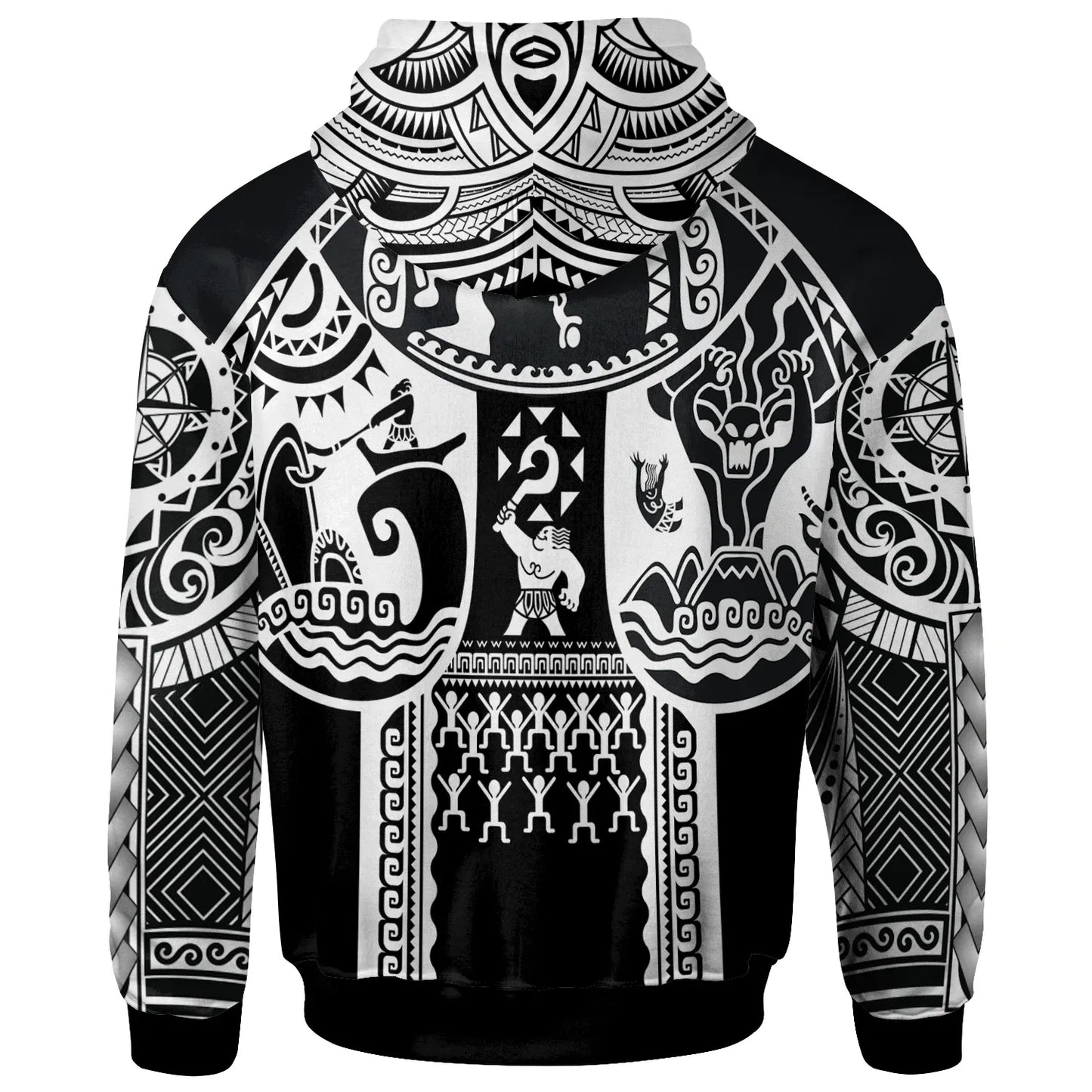 (Custom Personalised) Polynesian Hawaii Hoodie - Coat Of Arm Hawaii & Maui Tattoo - Polynesian Patterns Blue White