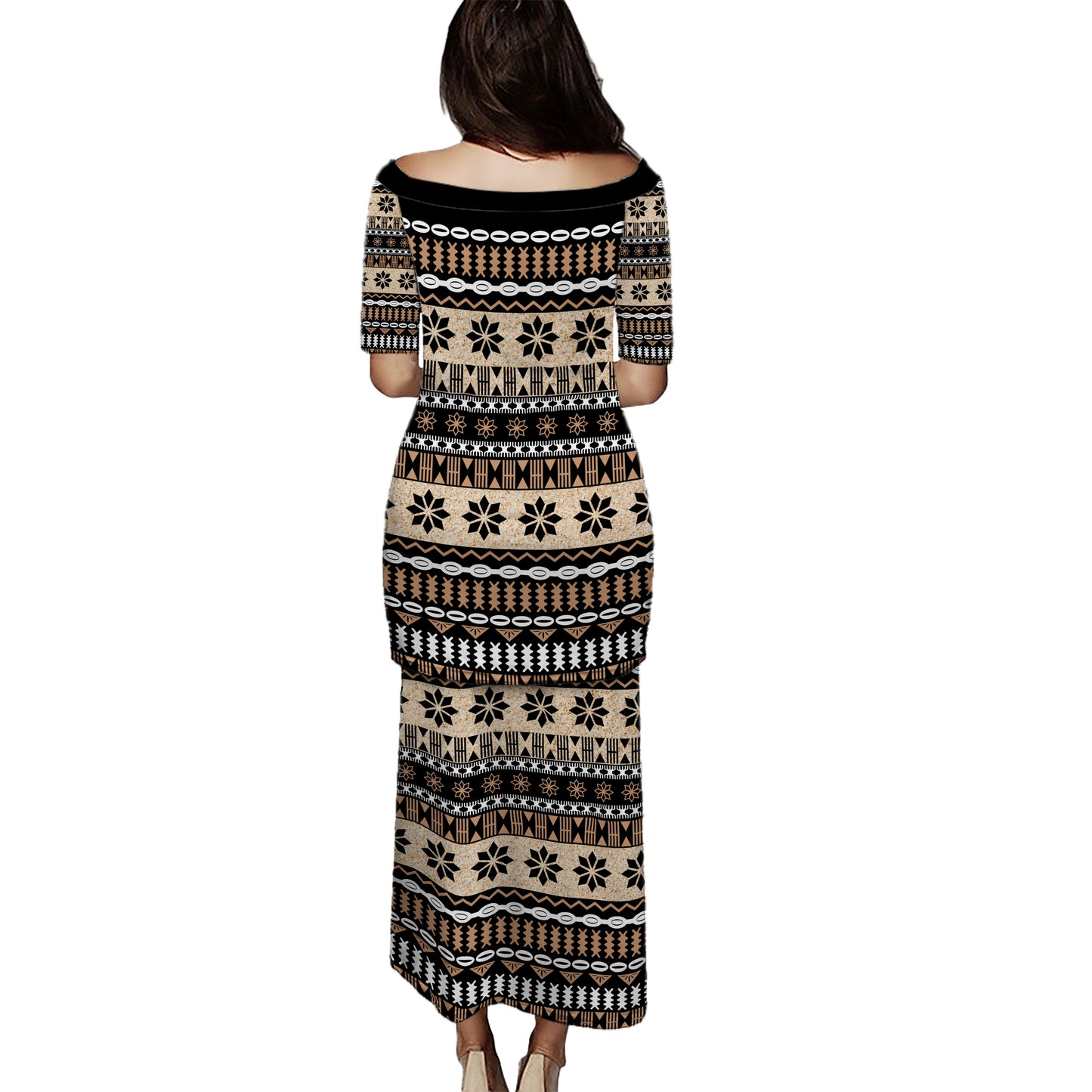 Fiji Combo Puletasi And Shirt Masi Tapa Flower Print